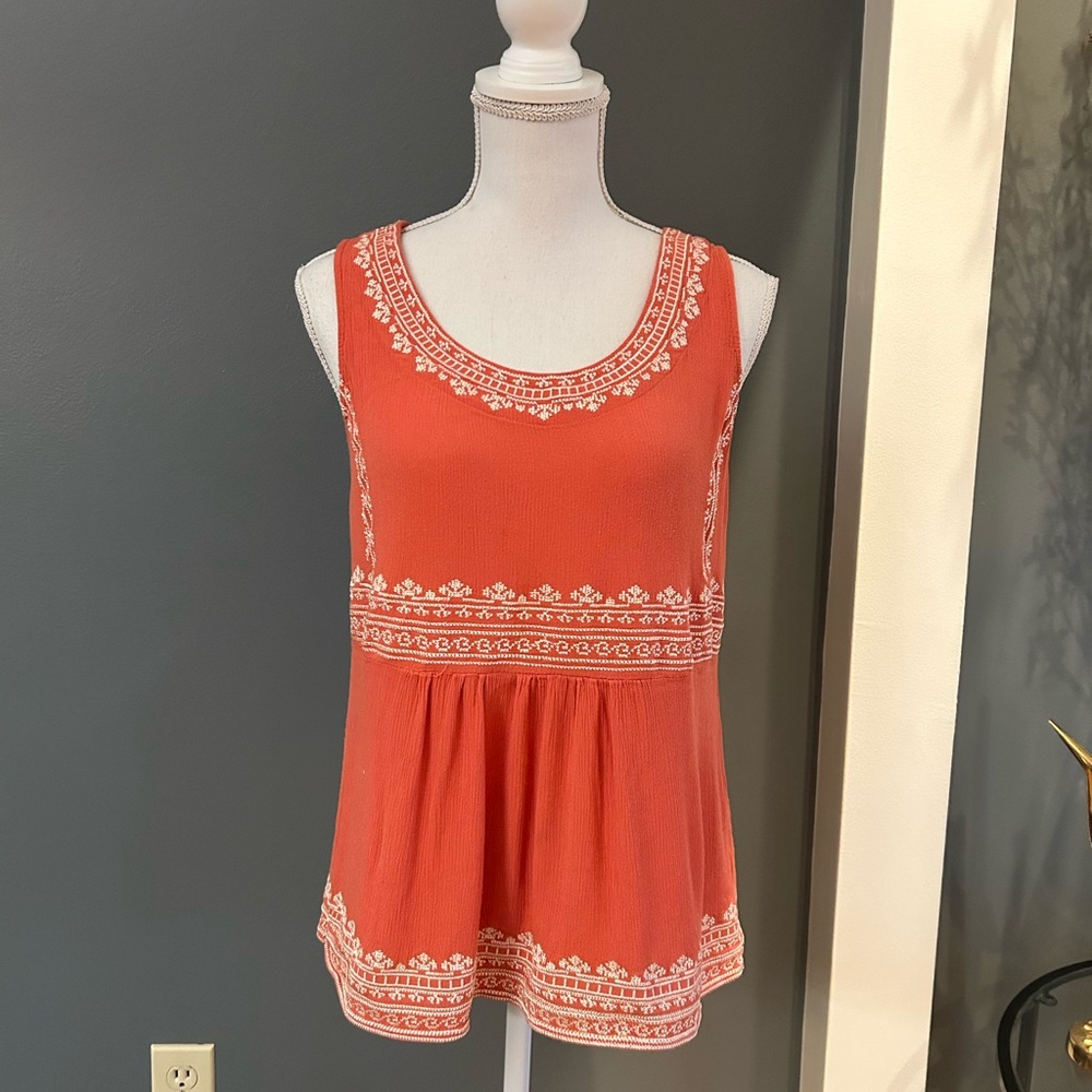 Sigrid Olsen Embroidered Coral Top~Size Small